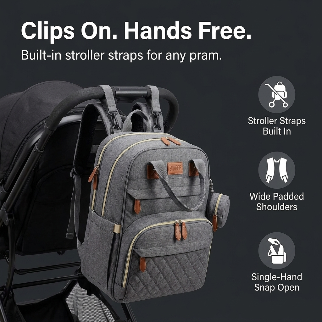 Clips On Hands Free - built-in stroller straps for any pram