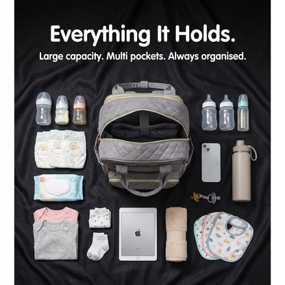 Everything It Holds - large capacity flat lay showing all items